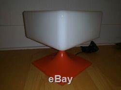 Square ORANGE Glass Shade Laurel Table Lamp Mid Century Modern Eames Era VINTAGE
