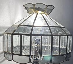 Stained Glass Etched Crystal Floral Glass Convertible Hanging Or Lamp Shade VTG