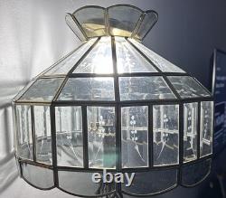 Stained Glass Etched Crystal Floral Glass Convertible Hanging Or Lamp Shade VTG
