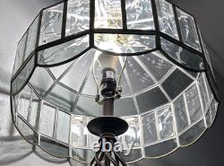 Stained Glass Etched Crystal Floral Glass Convertible Hanging Or Lamp Shade VTG