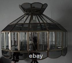 Stained Glass Etched Crystal Floral Glass Convertible Hanging Or Lamp Shade VTG