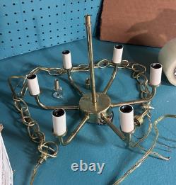 Stained Glass Etched Crystal Floral Glass Convertible Hanging Or Lamp Shade VTG