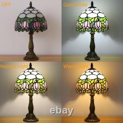 Stained Glass Table Lamp, Pink Tulip Design, 8 Antique Nightstand Light with LE