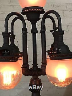 Steampunk Vintage Industrial Lamp, Gas Shades, Gear Base