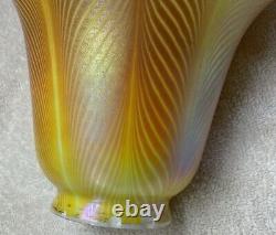 Steuben Glass Lamp Shade Gold Aurene and Opal Pulled Feather Signed Fleur-de-lis