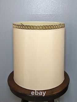 Stiffel Drum Barrel Lamp Shade Nubby Textured Fabric Gold Brocade Trim 17 T MCM