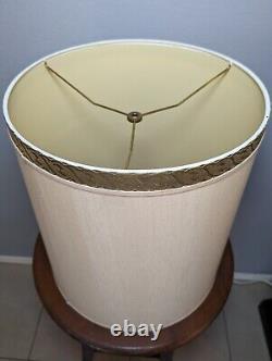 Stiffel Drum Barrel Lamp Shade Nubby Textured Fabric Gold Brocade Trim 17 T MCM