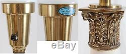 Stiffel Neoclassical Column Brass Table Lamps Pair Vintage Drum Shades Torchiere