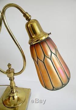 Student vintage desk or table lamp two art glass shades FREE SHIPPING