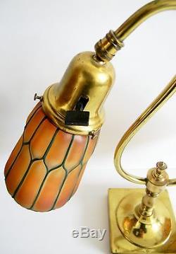 Student vintage desk or table lamp two art glass shades FREE SHIPPING