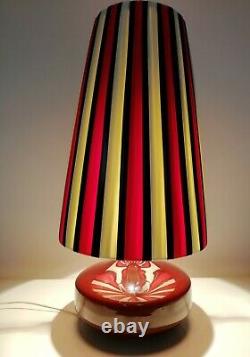 Stunning 52cm tall vintage 60s 70s glazed ceramic lamp base + ribbon shade