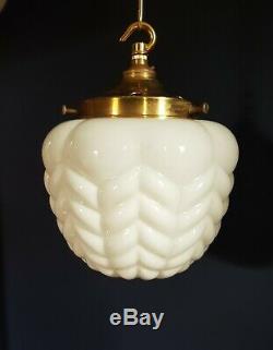 Stunning Opaline Glass 30s Rippled Lamp Shade & Gallery Original Vintage