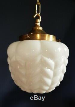Stunning Opaline Glass 30s Rippled Lamp Shade & Gallery Original Vintage