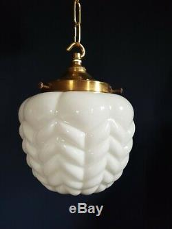 Stunning Opaline Glass 30s Rippled Lamp Shade & Gallery Original Vintage