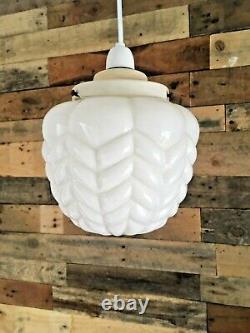 Stunning Opaline Glass 60s 70's Rippled Lamp Shade & Gallery MID Century Vintage