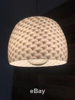 Stunning Rippled Op Art White Glass Ceiling Pendant Light Shade Retro 60's 70's