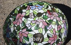Stunning Vintage Large 20 Stained Slag Glass Tiffany Style Floral Lamp Shade