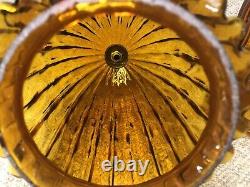 Stunning Vintage MID Century MCM Retro Amber Glass Globe Shades Brass Acorn