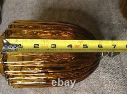 Stunning Vintage MID Century MCM Retro Amber Glass Globe Shades Brass Acorn