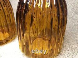 Stunning Vintage MID Century MCM Retro Amber Glass Globe Shades Brass Acorn