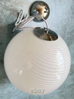 Stunning XXL Vintage 1970s Murano Swirl Glass Globe Chrome Domed Ceiling Light