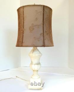 Stunning vintage Italian Marble Table Lamp Carved Urn Pedestal Design with Taupe