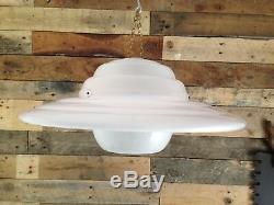 Super Retro Large 60s 70's Ribbed White Ufo Plastic Ceiling Light Lamp Shade MCM