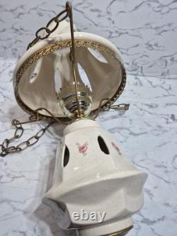 Swag Porcelain HANGING pendant light Floral HURRICANE SHADE W CHAIN GWTW VTG