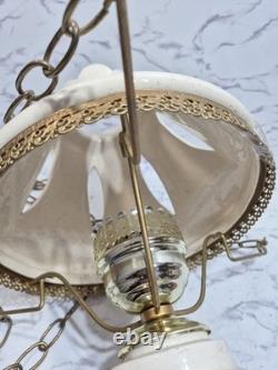 Swag Porcelain HANGING pendant light Floral HURRICANE SHADE W CHAIN GWTW VTG