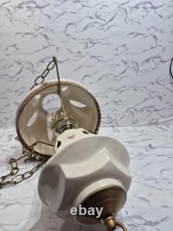 Swag Porcelain HANGING pendant light Floral HURRICANE SHADE W CHAIN GWTW VTG