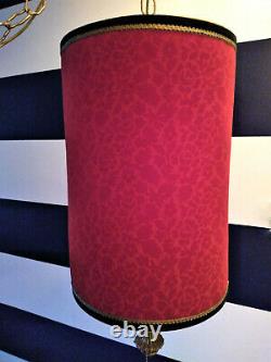 Swanky Vintage 1970's Red VELVET 26 Hanging Drum Shade SWAG Lamp with Pull Chain