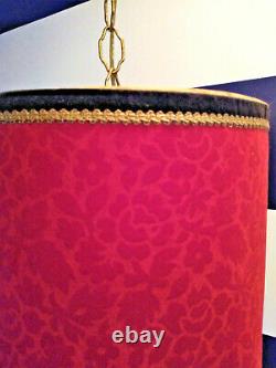 Swanky Vintage 1970's Red VELVET 26 Hanging Drum Shade SWAG Lamp with Pull Chain