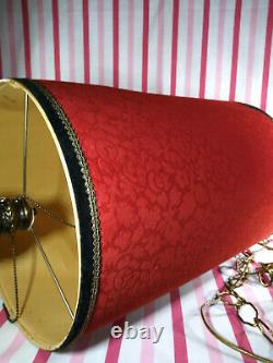 Swanky Vintage 1970's Red VELVET 26 Hanging Drum Shade SWAG Lamp with Pull Chain