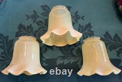 THREE Antique Art Nouveau VASELINE URANIUM Glass Electric Shades 2-1/4 Fitter