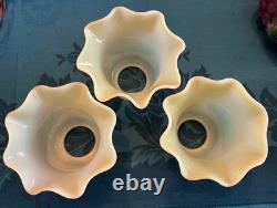 THREE Antique Art Nouveau VASELINE URANIUM Glass Electric Shades 2-1/4 Fitter