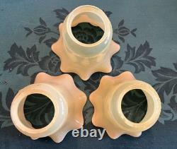 THREE Antique Art Nouveau VASELINE URANIUM Glass Electric Shades 2-1/4 Fitter