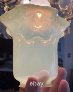 THREE Antique Art Nouveau VASELINE URANIUM Glass Electric Shades 2-1/4 Fitter