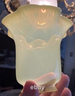 THREE Antique Art Nouveau VASELINE URANIUM Glass Electric Shades 2-1/4 Fitter