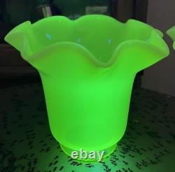 THREE Antique Art Nouveau VASELINE URANIUM Glass Electric Shades 2-1/4 Fitter