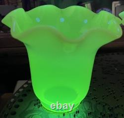 THREE Antique Art Nouveau VASELINE URANIUM Glass Electric Shades 2-1/4 Fitter
