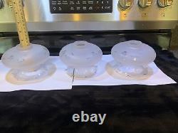 THREE Gorgeous 3 1/2 Tall Vintage Frosted Etched Flowers Glass Shades. Ruffles