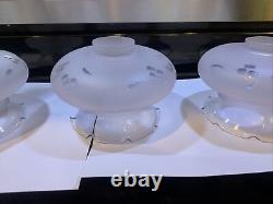 THREE Gorgeous 3 1/2 Tall Vintage Frosted Etched Flowers Glass Shades. Ruffles