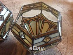 TIFFANY STYLE Stained Glass Pendant Light Shades vintage X 2