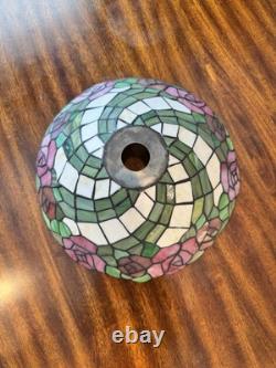 TIFFANY Style LAMP SHADE 14 W X 7 H Stained Glass USUAL WEAR Green Pink VINTAGE