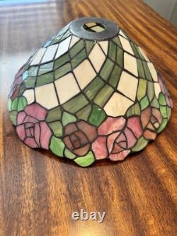 TIFFANY Style LAMP SHADE 14 W X 7 H Stained Glass USUAL WEAR Green Pink VINTAGE