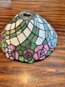 TIFFANY Style LAMP SHADE 14 W X 7 H Stained Glass USUAL WEAR Green Pink VINTAGE