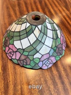 TIFFANY Style LAMP SHADE 14 W X 7 H Stained Glass USUAL WEAR Green Pink VINTAGE