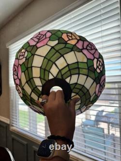 TIFFANY Style LAMP SHADE 14 W X 7 H Stained Glass USUAL WEAR Green Pink VINTAGE