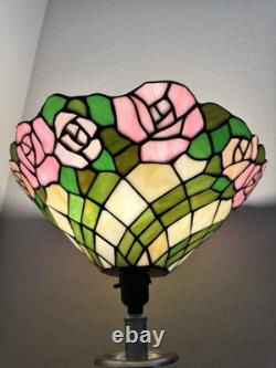 TIFFANY Style LAMP SHADE 14 W X 7 H Stained Glass USUAL WEAR Green Pink VINTAGE