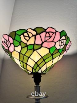TIFFANY Style LAMP SHADE 14 W X 7 H Stained Glass USUAL WEAR Green Pink VINTAGE
